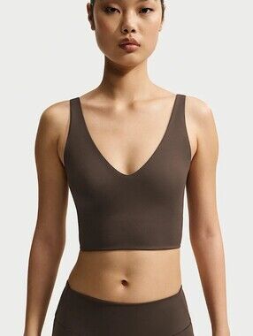 NIKE SKIMS Matte V-neck Longline Bra NWT DARK SEPIA Size SMALL